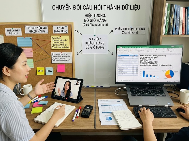Nghiên cứu định tính và định lượng khác nhau về mục tiêu và dữ liệu thế nào?